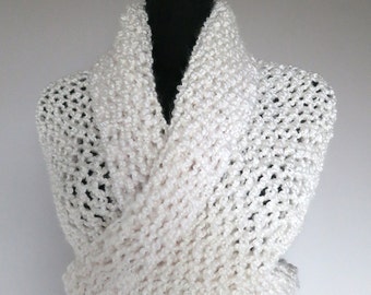 SALE - Knitted White Wedding Shawl Wrap Stole