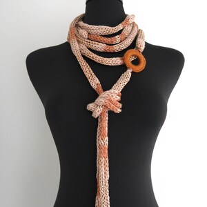 Knitted Necklace Cowl With Crochet Ring Golden Beige Cords Ropes Lariat Bib Style - Etsy