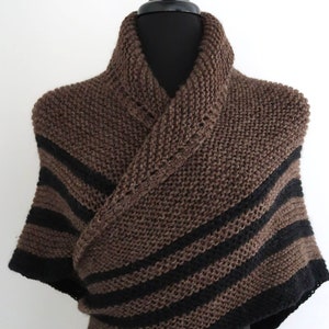 Knitted Virgin Wool Wrap: Brown & Black Striped Outlander Shawl