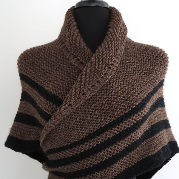 Outlander Knitted Claire's Shawl Brown Color Black Stripes Pure Wool, Season 5