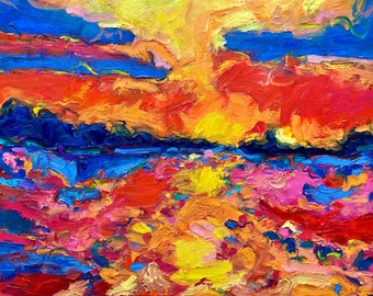 Abstract Sunset Oil Painting - Framed Painting - Sunset Over Water