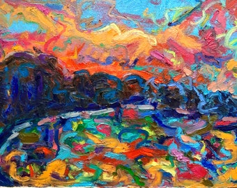 Abstract Sunset Landscape - Oil Painting