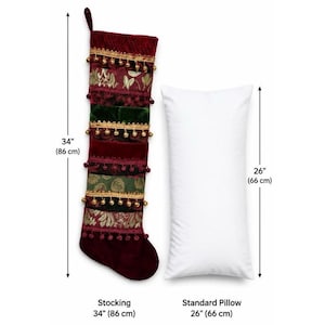 GIANT 34" Velvet Christmas Stocking Burgundy Green Gold Tassel Boho
