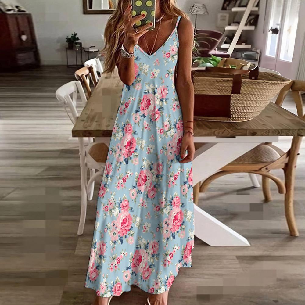 blue dress with pink roses Baltic Born Womens Myers Dress | Blue + Pink Floral
