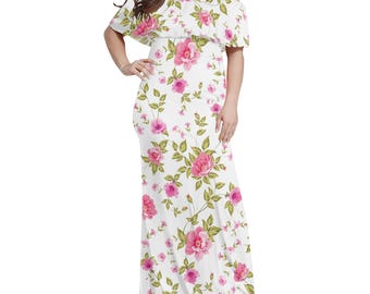 Off Shoulder Floral Maxi Dress for Women