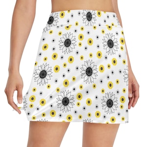 Sunflower Floral Golf Skirt with Pocket Tennis Running Golf Tennis Skirt Skort Pickle Ball