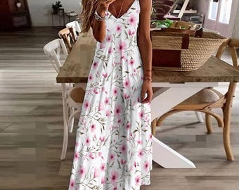 Floral Maxi Dress – Cottagecore Boho Spaghetti Strap Sun Dress