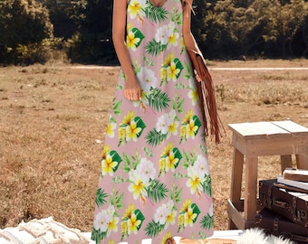 Floral Maxi Dress, Boho Summer Dress, Spaghetti Strap Long Dress, Vintage  Flower Ankle-length Slip Dress, Beach Vacation, Casual Flowy Dress - Etsy
