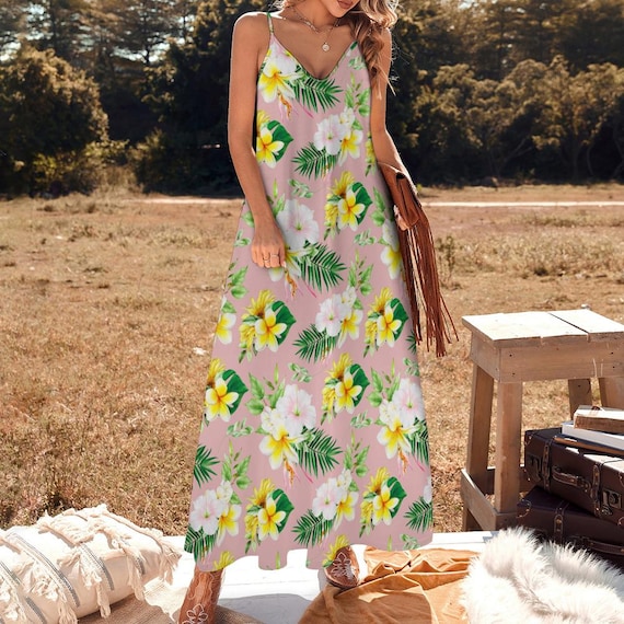Boho Summer Floral Maxi Dress for Women - Lightweight, Spaghetti Strap, Casual Beachwear, Vacation Ready
