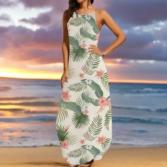 knee length dresses for ladies Hot Pink Tropical Print Button Front Maxi Dress - All Dresses main image 1