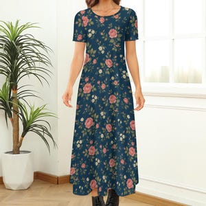 Navy Blue Floral Maxi Dress - Etsy
