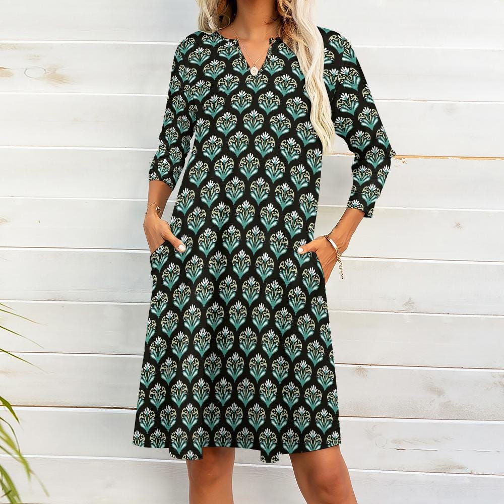 blue dress for baby girl Boho Vibes Cotton Floral Button Down 3/4 Sleeve Tiered Dress