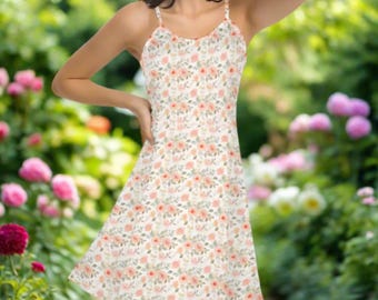 Floral Slip Dress, Cottagecore Inspired, Lightweight Polyester, Adjustable Straps
