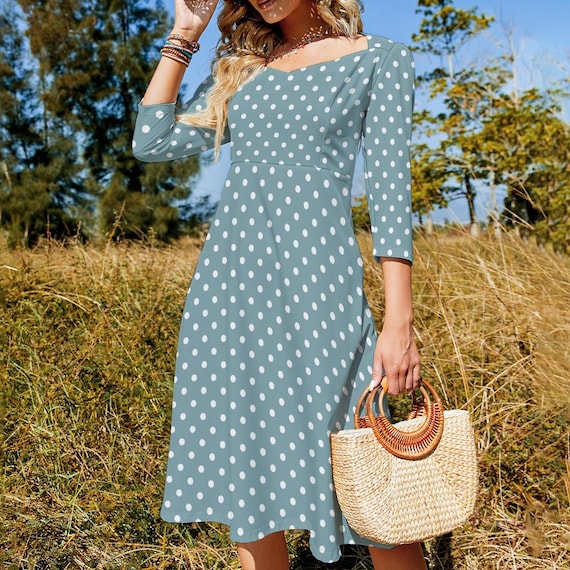 polka dot a line midi dress WHITE & BLACK RETRO DOTS MIDI DRESS