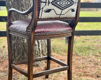 Custom Cowhide Leather Barstool: Western Decor