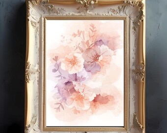 ライラックの花の水彩画イラストアートプリント（デジタルダウンロード