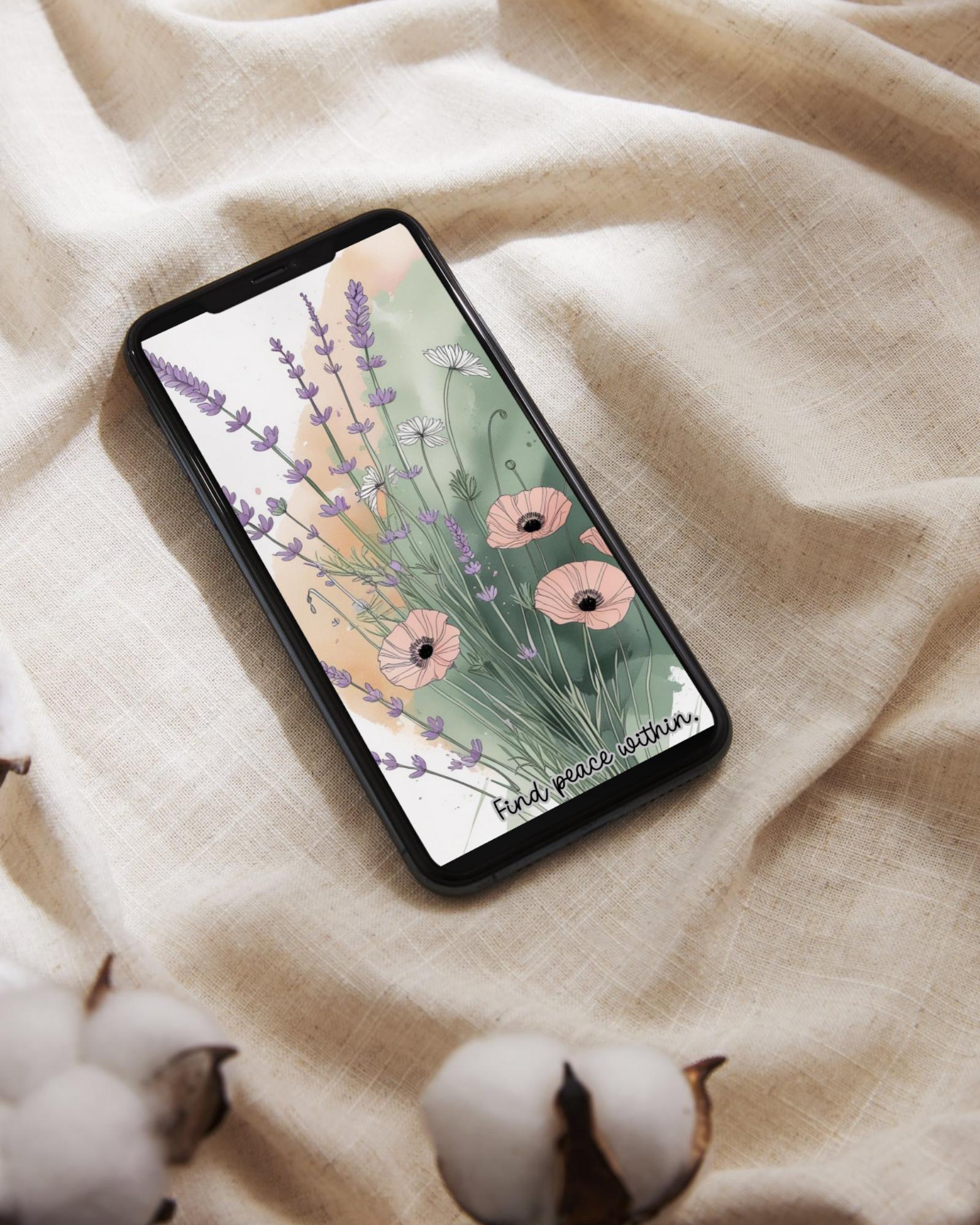 ラベンダーポピーのウォールアートプリント：内なる平和を見つける名言（デジタルダウンロードPNGファイル） - Etsy 日本, image size:1600x2000