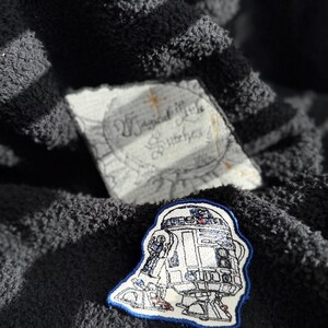 Unique sketched R2D2 from Star Wars inspired iron on patch, Star Wars unique patches, iron on patches for bags, jackets and hats