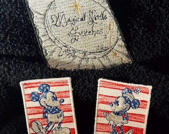 Patriotic inspired  Mickey and Minnie Embroidered Iron-On Patch: 4th of July