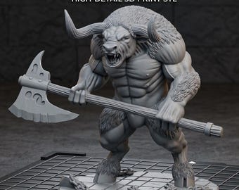 Minotaurus Krijger STL | 10 cm Fantasy RPG Tafelfiguur (Digitale Download)