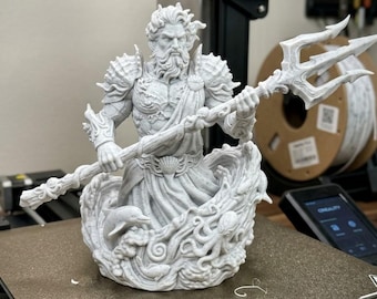 Poseidon, de god van de zee, buste STL – Gedetailleerd 3D-printbestand gebaseerd op de Griekse mythologie (digitale download)