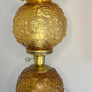 Fenton Gone With The Wind Amber Glass Hurricane Lamp