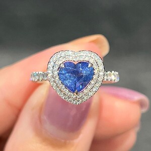 Unique design heart cut blue sapphire ring 925 sterling silver ring engagement wedding anniversary ring gift for her blue sapphire ring.