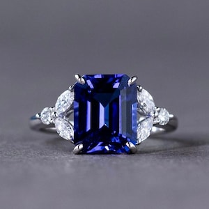 Vintage Style Blue Sapphire Ring: 925 Sterling Silver Engagement Ring