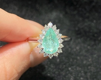 Vintage Pear Paraiba Turmalin Ring: Sterling Silber Verlobung Jahrestag Ring Farbsteine