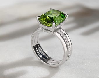 Vintage Cushion Peridot Ring: 925 Sterling Silver Engagement Ring Colour Stones