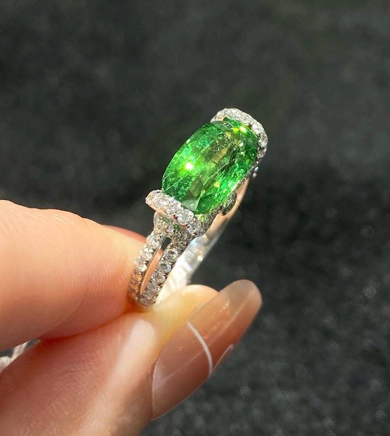 Vintage Green Garnet Ring: 925 Sterling Silver Antique Engagement Ring ...