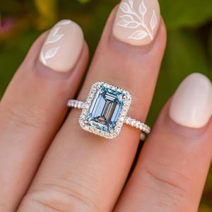 Vintage aquamarine ring 925 sterling silver engagement ring octagon halo handmade ring anniversary gift gift for her promise ring birthstone