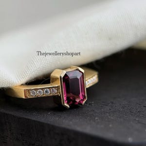 Pink sapphire ring/Vintage pink sapphire engagement ring 925 sterling silver 8x10emerald cut anniversary gift for her bridal gift