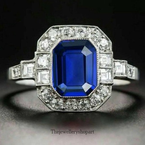 Blauer Saphir Ring Brillant vintage König Edward Design 925 Sterling Silber Saphir Ring Geschenk für Sie