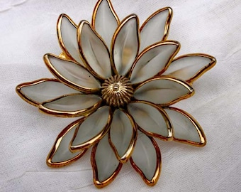 Trifari 1949 Lily frosted glass floral brooch