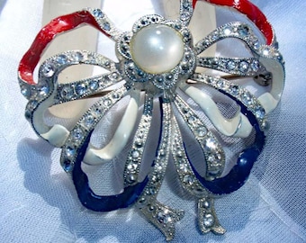40's Bow Brooch in Red, White and Blue
