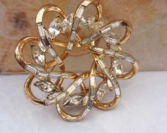 Crown Trifari Marquise Rhinestone brooch