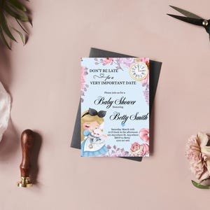 Alice no país das maravilhas - Convite para chá de bebê editável