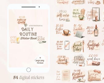 Stickers voor dagelijkse routine – aquarelplanner, zelfzorg (digitale png-download