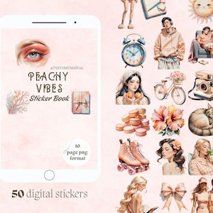 Peachy Vibes Sticker Pack – 50 Cozy Pastel PNG Digital Stickers for Planners, Journals & Scrapbooking