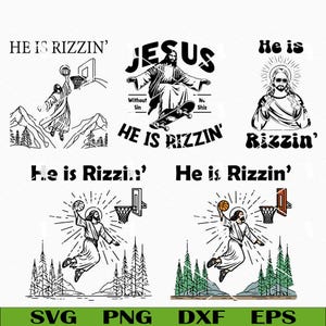 Ele é Rizzin SVG, Jesus Basketball Meme SVG, Jesus Skateboarding SVG, Arquivos Cricut de Páscoa Cristã Engraçada