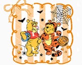 Bear And Friend Halloween Svg Png, Trick Or Treat Svg, Spooky Season Svg, Retro Coquette Bow Halloween Svg Cricut