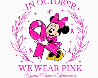 In October We Wear Pink Mouse Svg Png, Funny Breast Cancer Svg, Pink Ribbon Svg Cricut