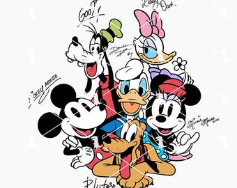 Mouse And Friends Signatures Svg Png, Retro Mouse Svg, Family Vacation Svg Cricut Files