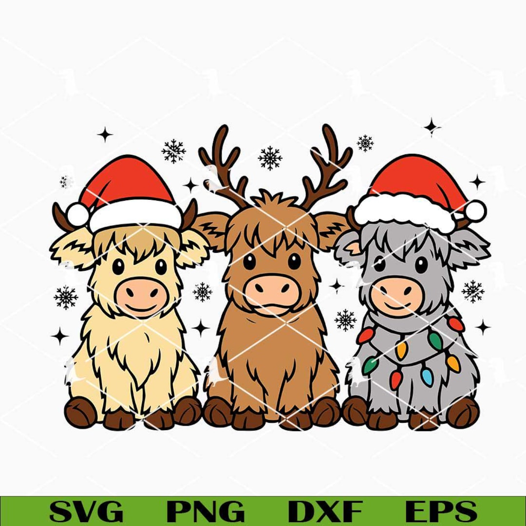 Christmas Highland Cow Svg Png, Animals Christmas Svg, Xmas Cow Svg ...