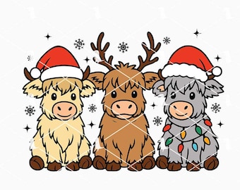 Christmas Highland Cow Svg Png, Animals Christmas Svg, Xmas Cow Svg Cricut Files