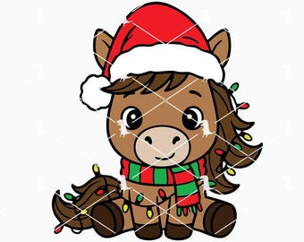 クリスマス馬のSVG PNG、子馬のサンタ帽子のSVG、馬好きのSVG、農場の動物のクリスマスSVG Cricutファイル