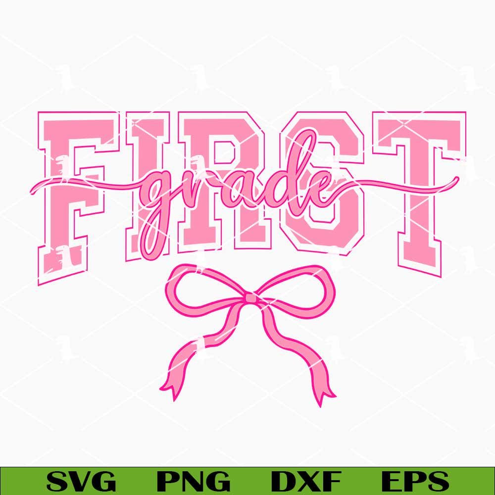 First Grade Coquette Bow Svg Png, Back To School Svg, Pink Girly School Svg, First Day Of School Svg