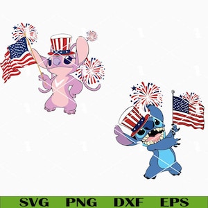 Fumetto alieno blu 4 luglio SVG, personaggi dei cartoni animati della bandiera americana SVG, divertenti file SVG per Cricut del Giorno dell'Indipendenza