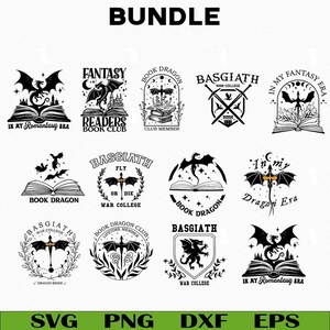 Fourth Wing SVG, Basgiath War College SVG, Miembro del Book Dragon Club SVG, Cricut literario, Sublimación